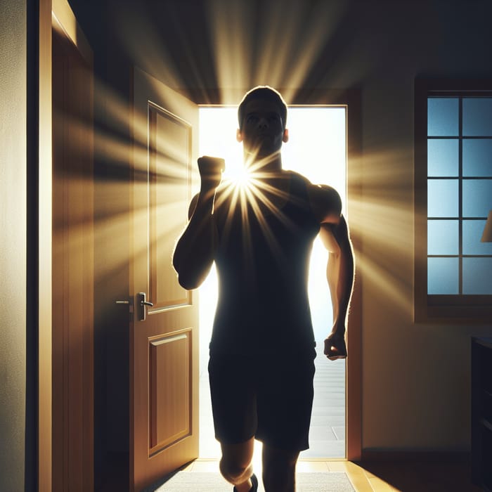 Eager Gym Enthusiast Silhouette | Fit Man Excitedly Entering Room