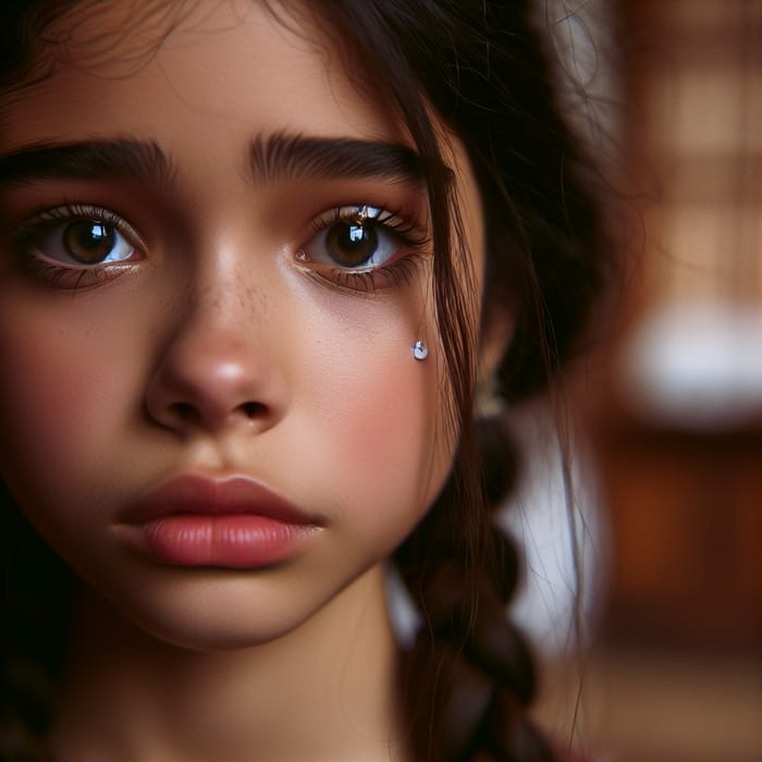 Young Hispanic Girl with Sad Expression