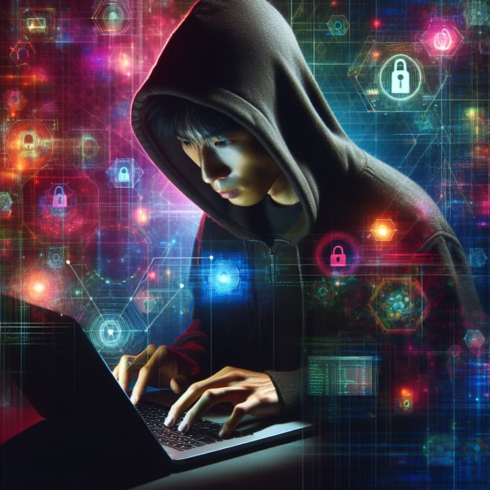 Bright Background for Attention - Cyber Hacker in Hoodie