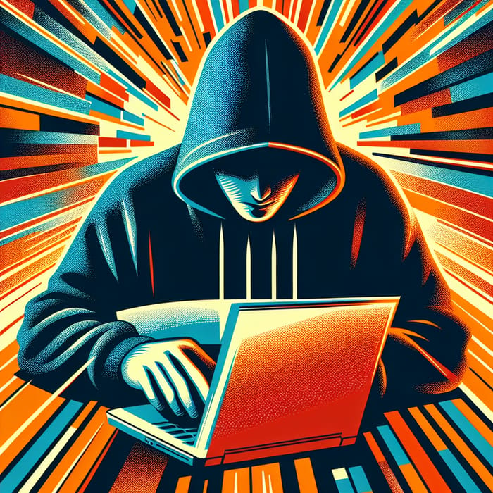 Bright Background to Grab Attention | Cybercriminal in Hood with Laptop for Cyber Fraud Idea