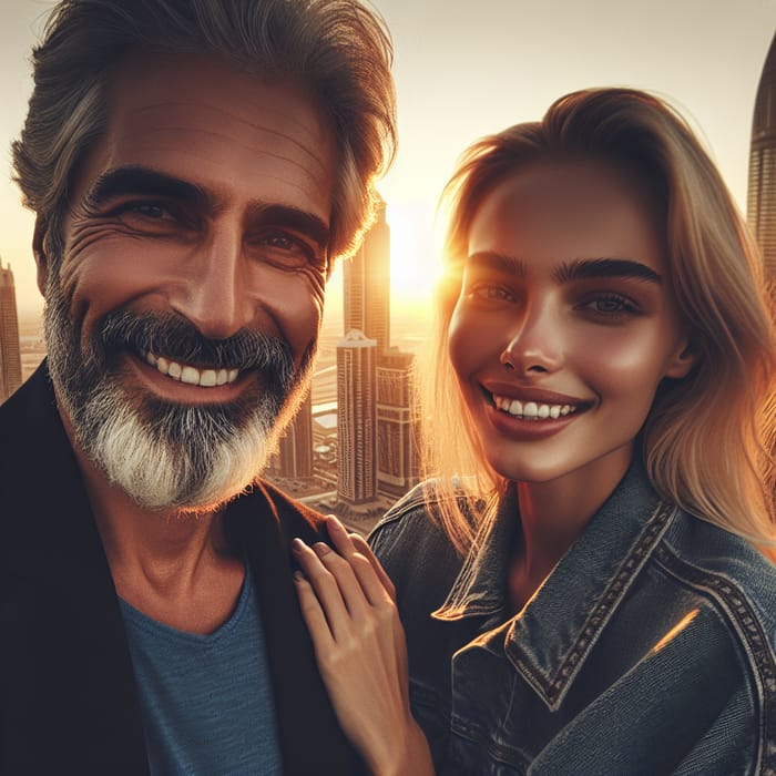 Happiness in City: Sunset Bliss with Friendly Couple
