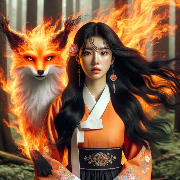 Korean Girl in Fiery Hanbok | Mysterious Forest Encounter