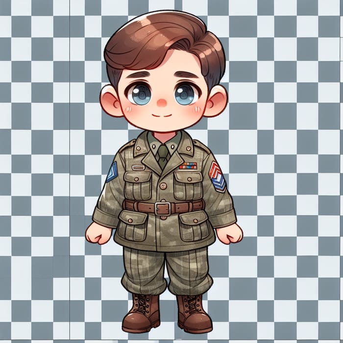 Brave Boy in Military Uniform Cartoon Drawing