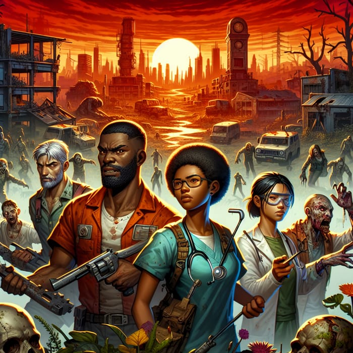 Zombie Resurgence - Diverse Survivors in Post-Apocalyptic Cityscape