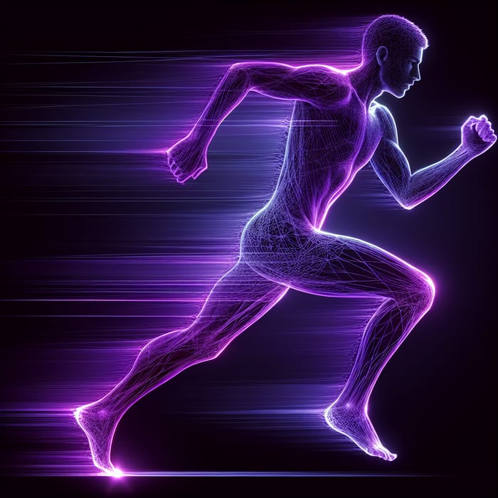 Neon Purple Silhouette of Dynamic Running Man