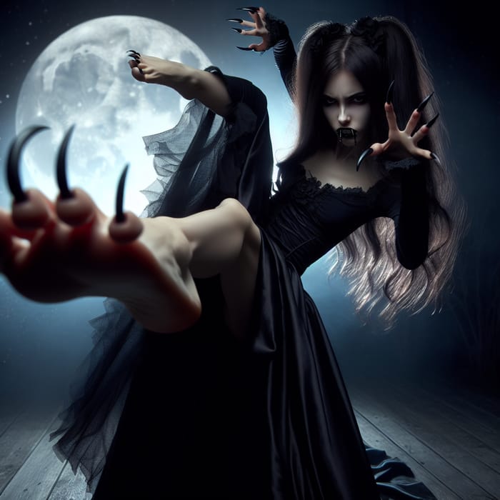 Gothic Vampire Girl Kicking in Skirt | Thrilling Night Scene