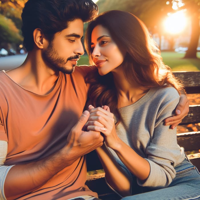 Romantic Image of Hispanic Man and Caucasian Woman in Love at Sunset