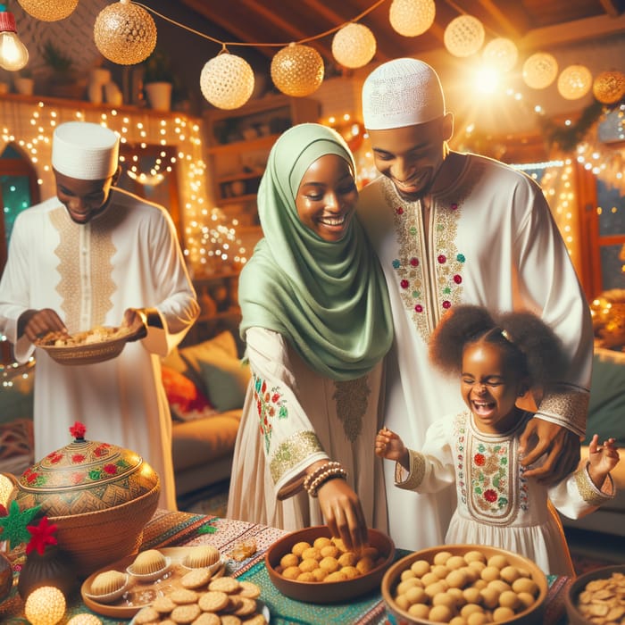 Joyful African Family Celebrating Eid al-Fitr at Home