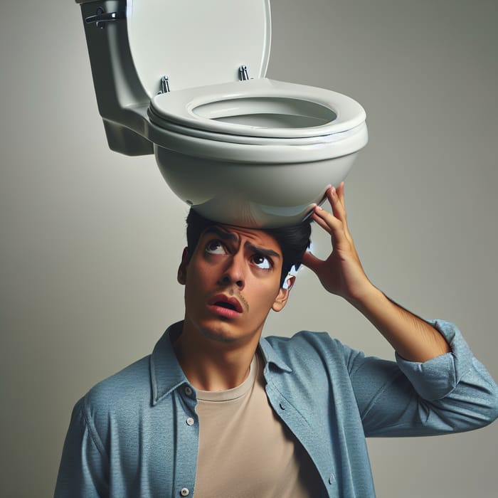 Surreal Toilet Bowl on Human Head: Whimsical Expressions