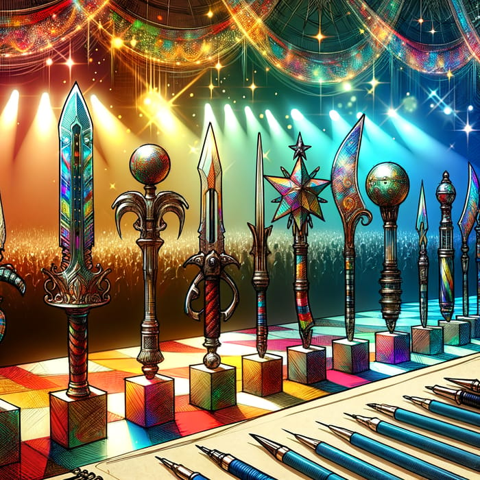 Vibrant Circus Weapons Display on Colorful Stage