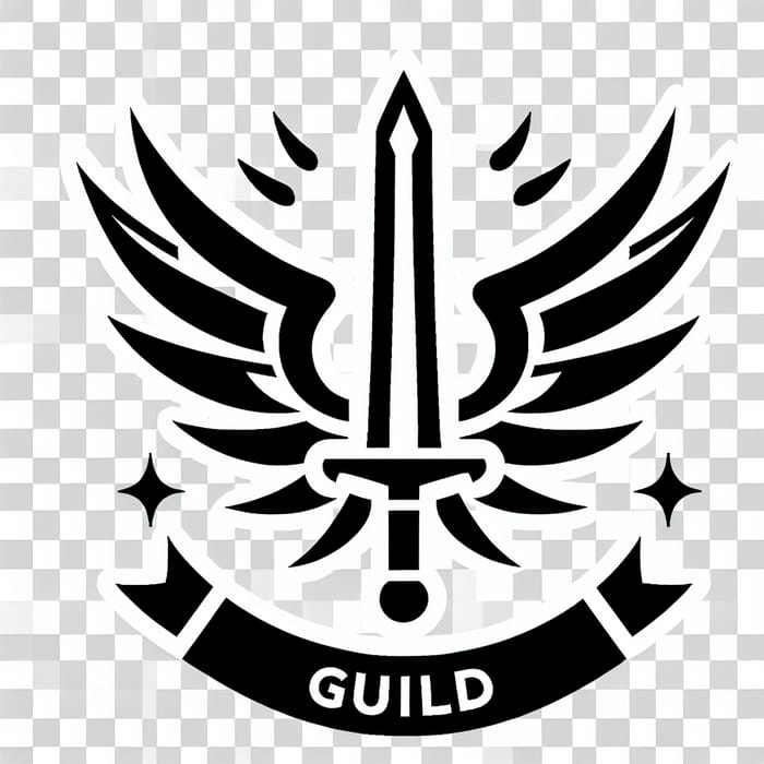 Guild Crest with Vertical Sword and Wings | Transparent Design
