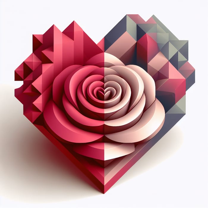 3D Geometric Rose and Heart | Intricate Floral Symbolism