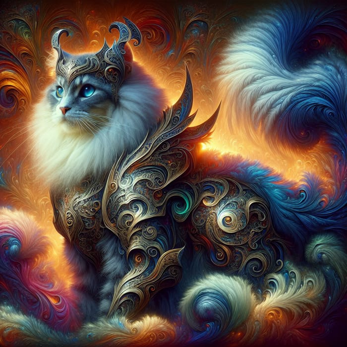 Majestic Nordic Armor Cat | Fantasy-Inspired Digital Painting