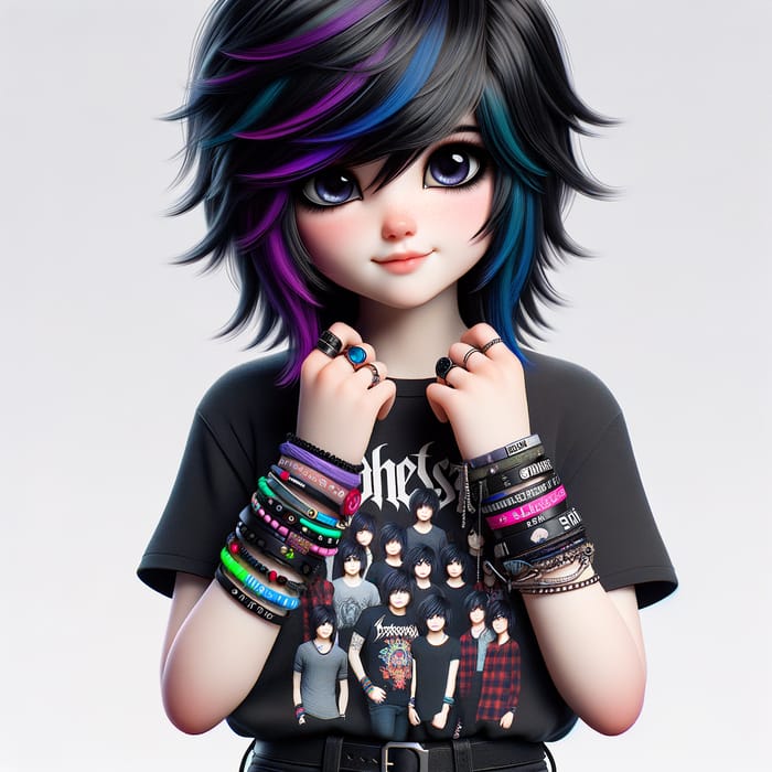 Cute Emo Asian Teen with Colorful Hair