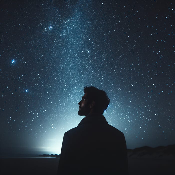 Solitary Hispanic Man Under Starlit Night Sky