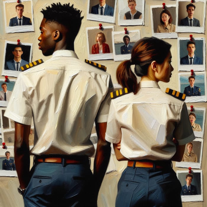 Oil Painting Style of Guy and Girl in Uniform with Polaroids
