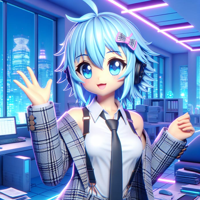 Cute Anime Tax Accountant | Sky Blue Hair, Vibrant Style