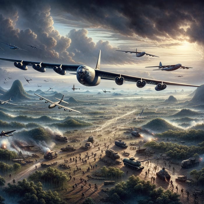 Intense Aerial Conflict: B-52s Over Jungle Terrain