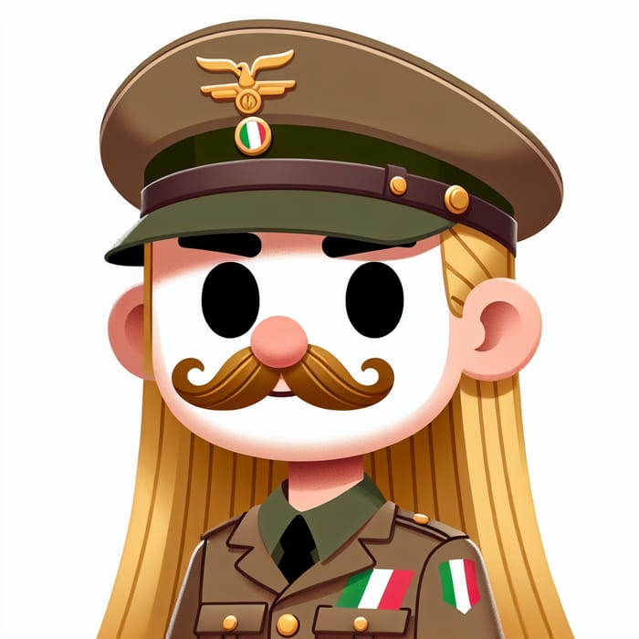 Italian WWII Cartoon Soldier with Hitler Mustache and Blonde Hair