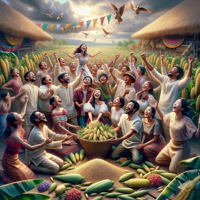 Filipino Harvest Celebration: Vibrant Cultural Festivity Captured in Golden Sunlight
