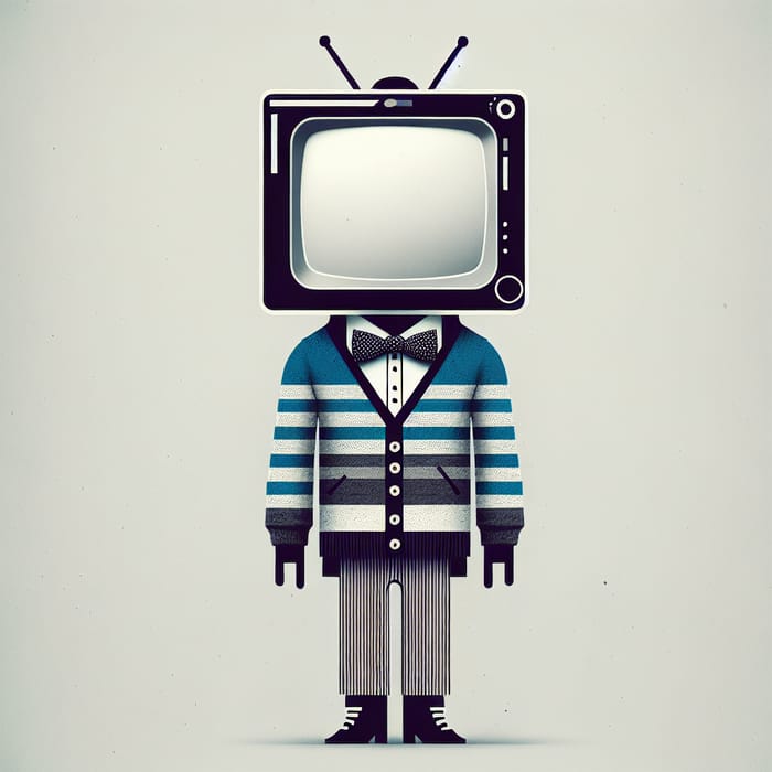Eccentric TV-Head Boy in Striped Sweater & Bow Tie Suit
