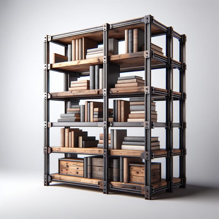 Industrial Metal and Wood Loft Bookshelf