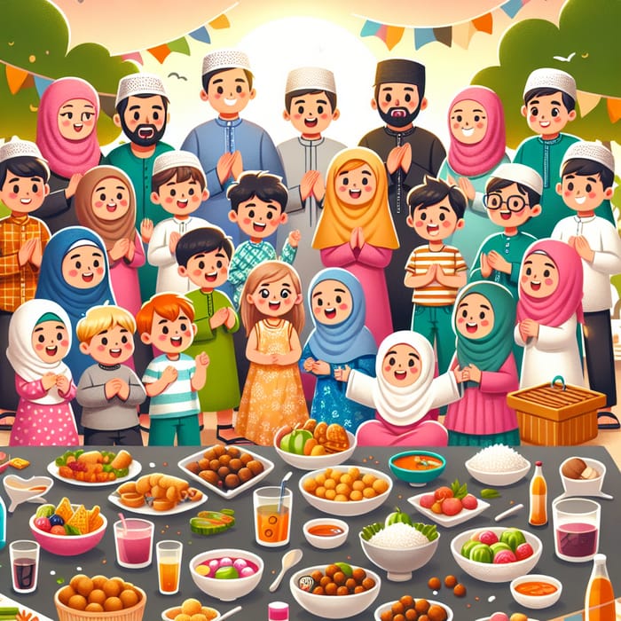 Vibrant Iftar Gathering with Children and Diverse Families