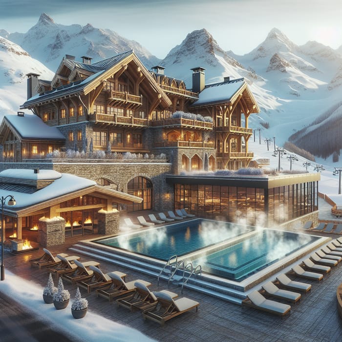 Luxurious Chalet Hotel in Snowy Mountains with Spa & Pool