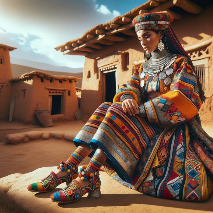 Aamzigh Woman in Traditional Attire with Handmade Ethnic Shoes