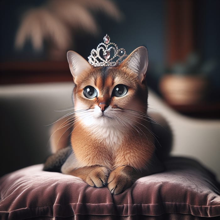 Regal Princess Cat on Plush Pillow | Majestic Feline Royalty