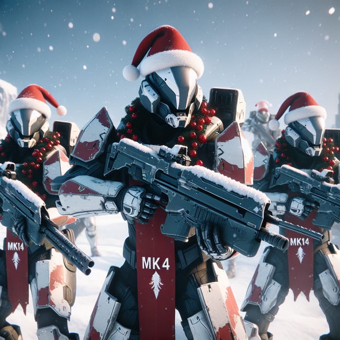 Metro Royale Characters in Sixth Armor with MK14 and Christmas Hats