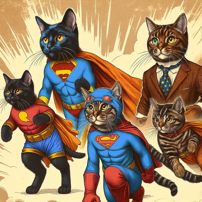 Marvelous Superhero Cats - Vintage Style Comics