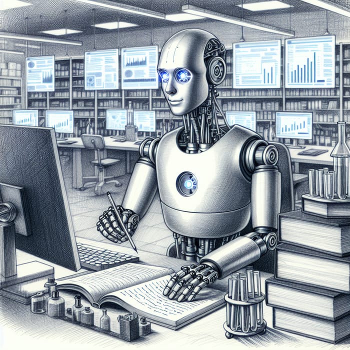 Robot Intern Research Assistant - Pencil Drawing