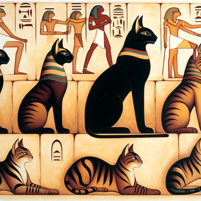 Egyptian Cats Painting | Black & Brown Feline Art