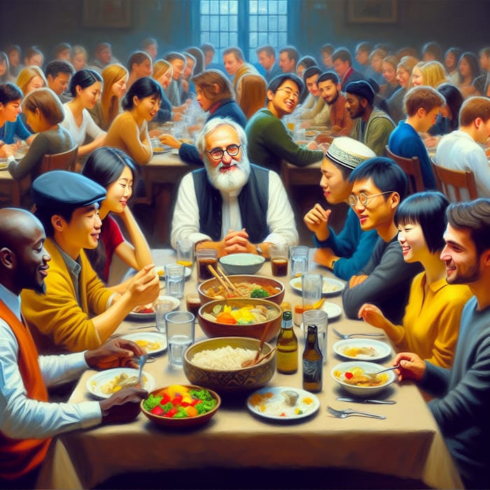Global Academic Dinner Scene Oil Painting