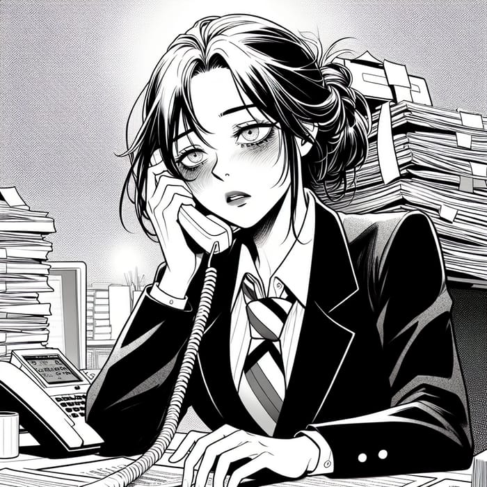 Exhausted South Asian Secretary in Manga Style