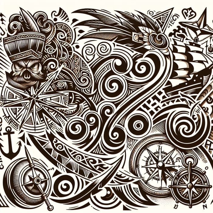 Maori Tribal Tattoo with Adventure Pirate Theme