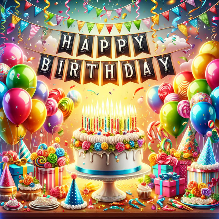 Vibrant Birthday Celebration with Cake, Balloons & Joy