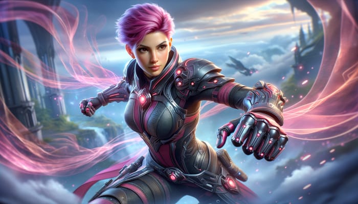 Powerful Fantasy Female Character with Pink Hair