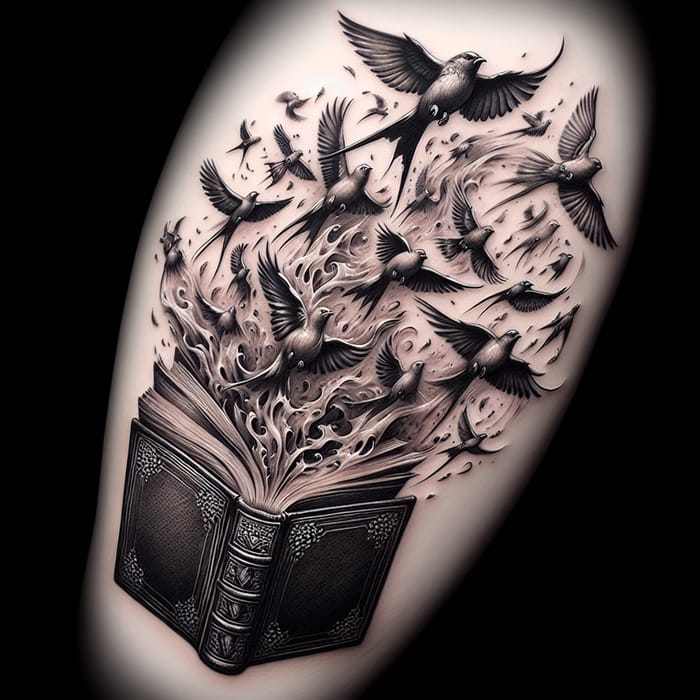 Enchanting Book Tattoo with Birds in Flight