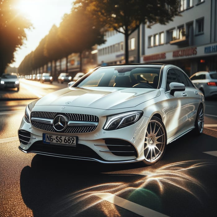 White Mercedes Benz Car in Sunlit German Streets