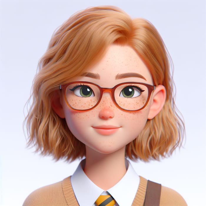 3D Animation of Young Caucasian Third-Grade Student with Golden Hair, Freckles, and Glasses