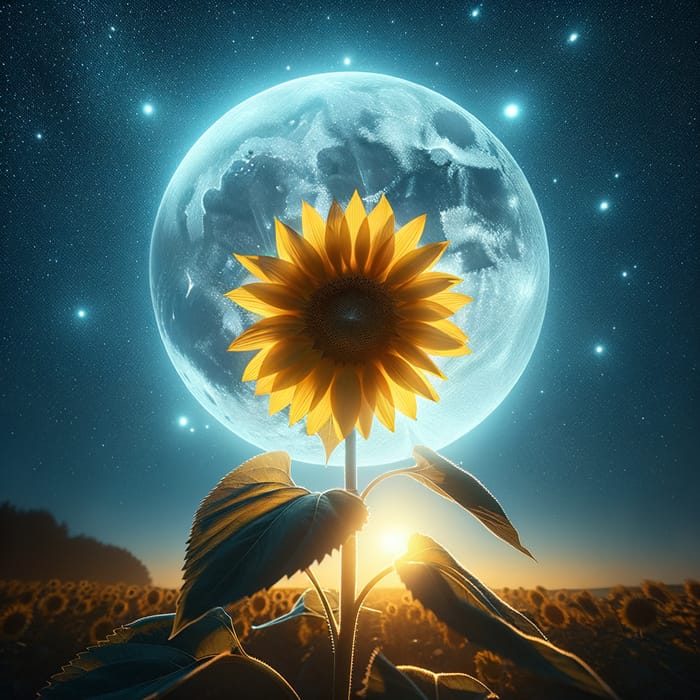 Moonlit Sunflower and Moon: Celestial Beauty