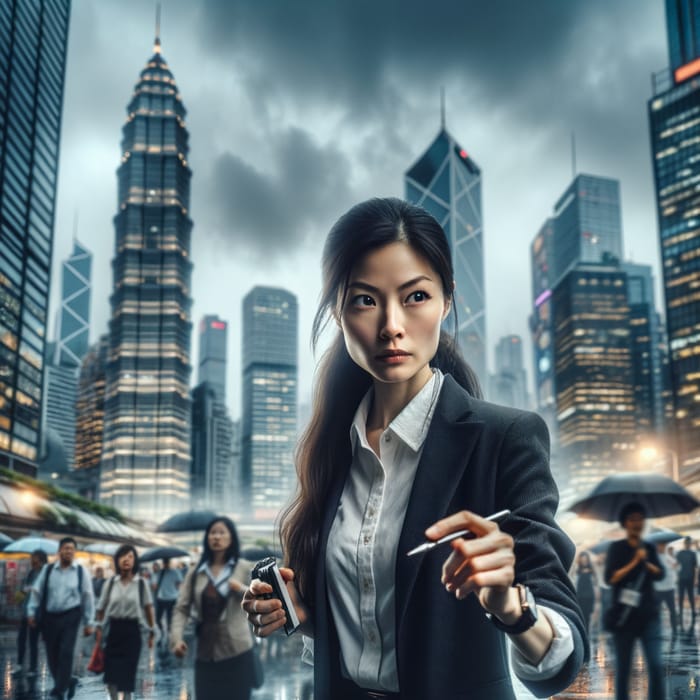 Female Asian Detective Strides Through City | Urban Investigation
