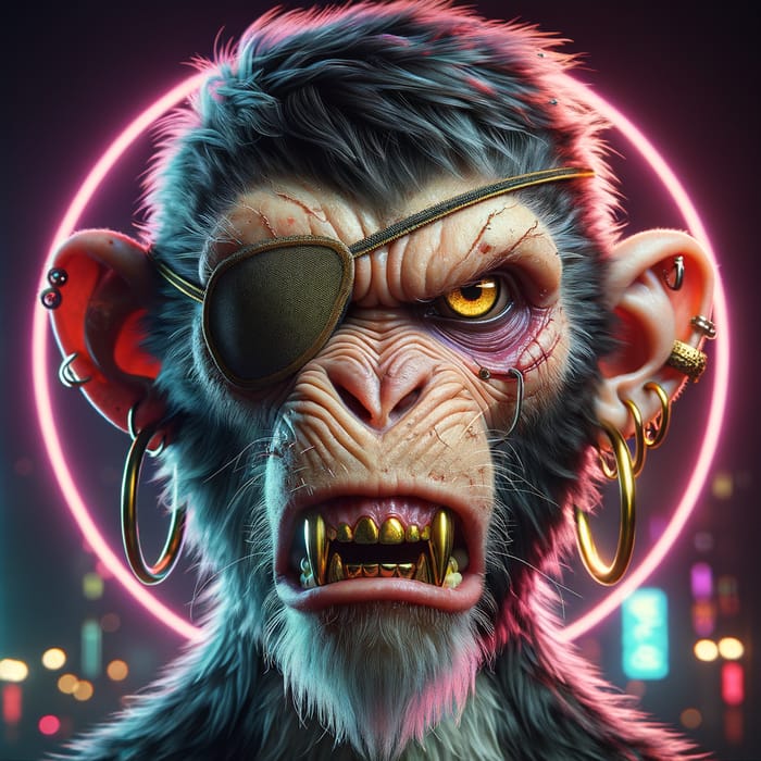Angry Monkey Portrait with Cyberpunk Aesthetic | Hyperrealistic Art