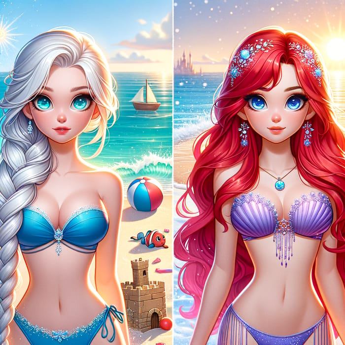 Elsa and Ariel in Bikinis at the Beach | Summer Fun