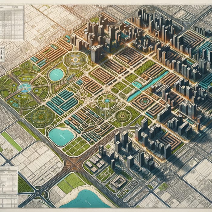 City Zone Urban Planning Map: Residential, Commercial, Parks & Infrastructure