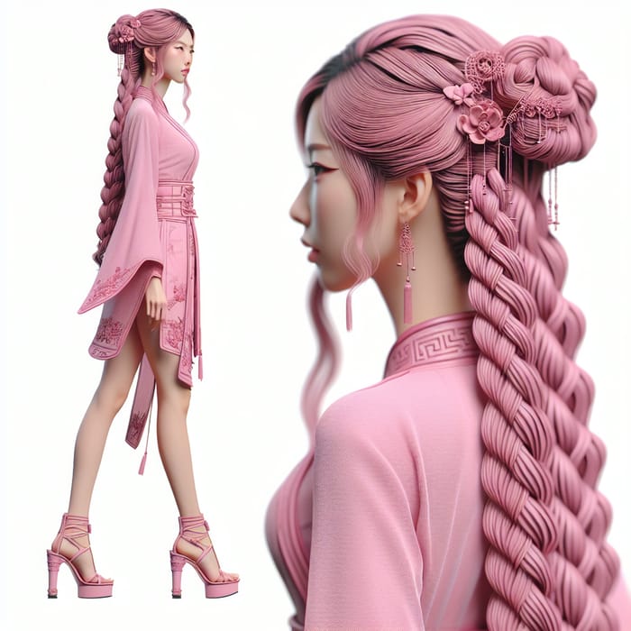 Ancient Chinese Style Young Woman in Pink Attire Animation