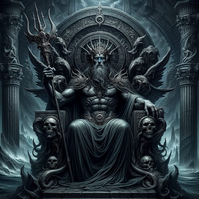 Hades, Underworld Ruler, Holding Poseidon's Trident on Throne