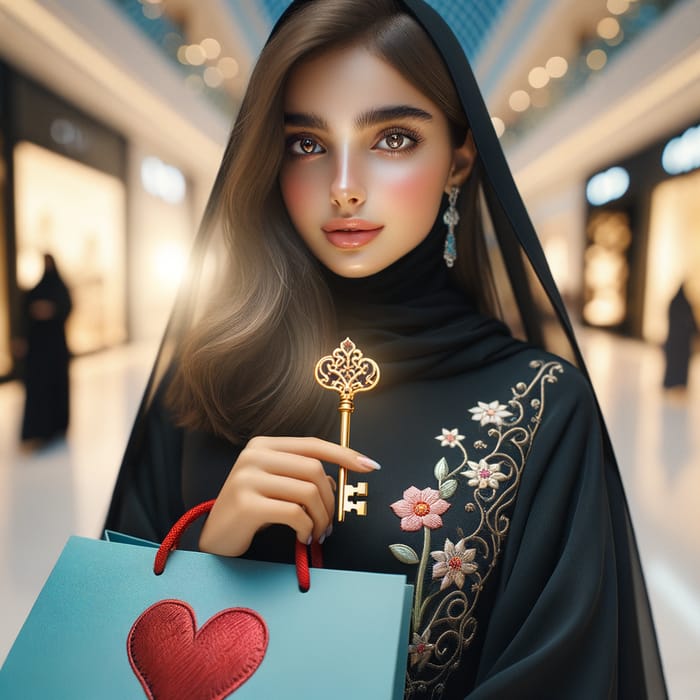 Elegant Middle-Eastern Girl: Modern Mall Fashion Portrait
